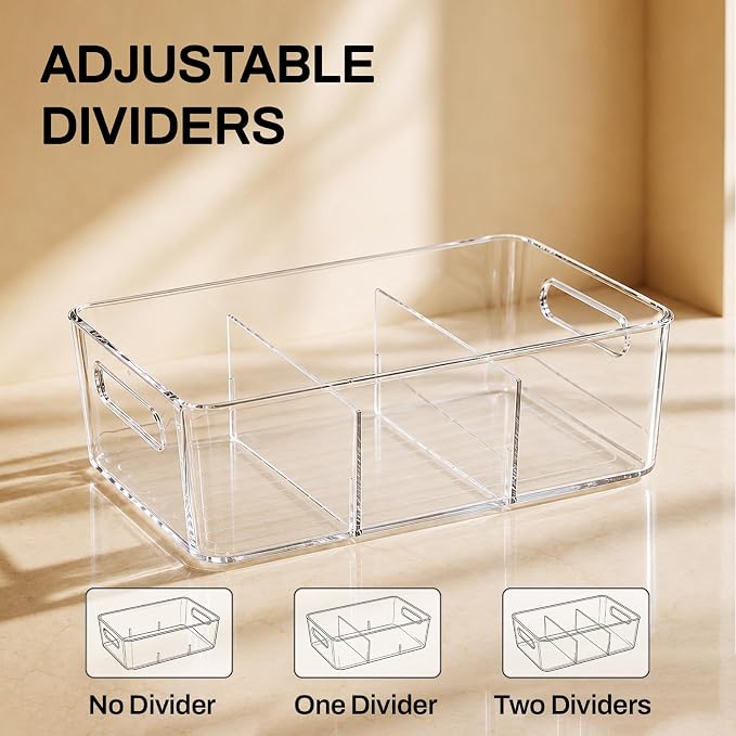 Mpotmiy 10-Pack Pantry Organizers and Storage, Clear Fridge Organizer Bins | Clear stackable plastic bins with removable dividers for packets, snacks, pouches and spices in pantry, fridge or freezer.