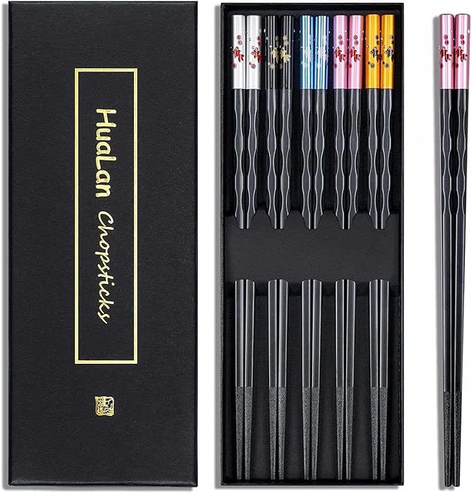 Fiberglass Chopsticks Series - Japanese Non-Slip Chopstick, Reusable Chop Sticks Dishwasher Safe, 5 Pairs, Gift Set, 9.9 Inches,Golden Fish