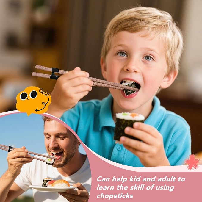 EAEDMY 7 Pairs Training Kid Adult Chopsticks and Trainers for Beginners, Japanese Wooden Beginners Training Chopsticks Helpers Set, Reusable, Dishwasher Safe, L8.86Inch (4.Wenge)