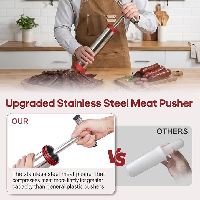 Miden 3rd Gen 2.7LB Premium Beef Jerky Gun Kits, Upgraded 316 Stainless Steel Jerky Maker,Jerky Shooter,Meat Gun,Sausage Stuffer, Beef Jerky Making Gun with 1 Meat Pusher, 5 Nozzles&5 Cleaning Brushes