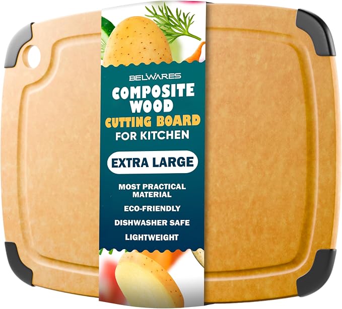 Dishwasher Safe Cutting Boards for Kitchen - Extra Large 18" x 12" Composite Wood Cutting Board with Juice Groove, Non-Slip Feet & Lightweight Eco-Friendly Design - Natural