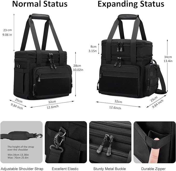 Gafetrey Large Tactical Lunch Box for Men, Insulated Lunch Bag Adult, Thermal Lunchbox Leakproof Waterproof Cooler Bag, Dual Compartment Lunch tote, Large Lunch Pail for Office Camping (Black) 24L