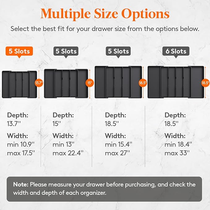 Lifewit Cooking Utensil Drawer Organizer, Expandable from 11 to 18 inches, Adjustable Cutlery Silverware Tray, Plastic Flatware Spatula Holder, Kitchen Tools Gadgets Storage Divider, Black