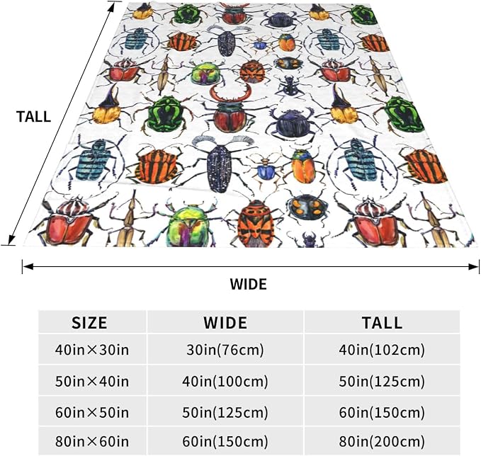 Colorful Beetle Insect Throw Blanket, Super-Soft Flannel Blanket for Toddler Boys, Kids, Childrens, Adults,Fleece Blanket Warm Fluffy and Cozy Soft Blanket for All Season 50"x60"