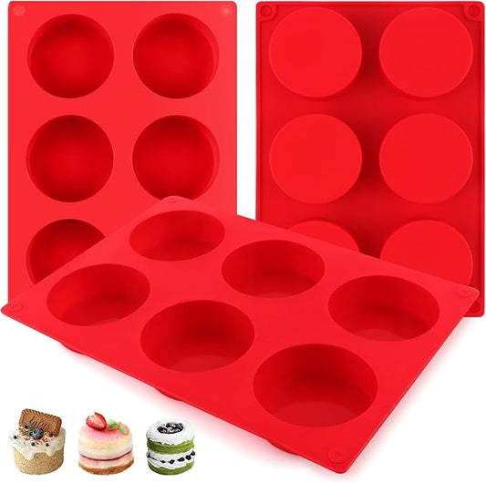 3-Pack 6-Cup Silicone Muffin Pan - Non-Stick Baking Mold for Cupcakes, Muffin Cupcake Pans Molds for Baking, Cornbread, Eggs - Red