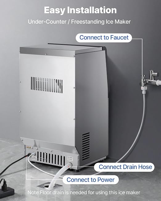 VEVOR Commercial Ice Maker Machine, 80 lbs/24h with 13 lbs Storage Capacity, Countertop/Freestanding/Under Counter, Stainless Steel Ice Maker with LED Display & Self-Cleaning, for Home Bar Restaurant