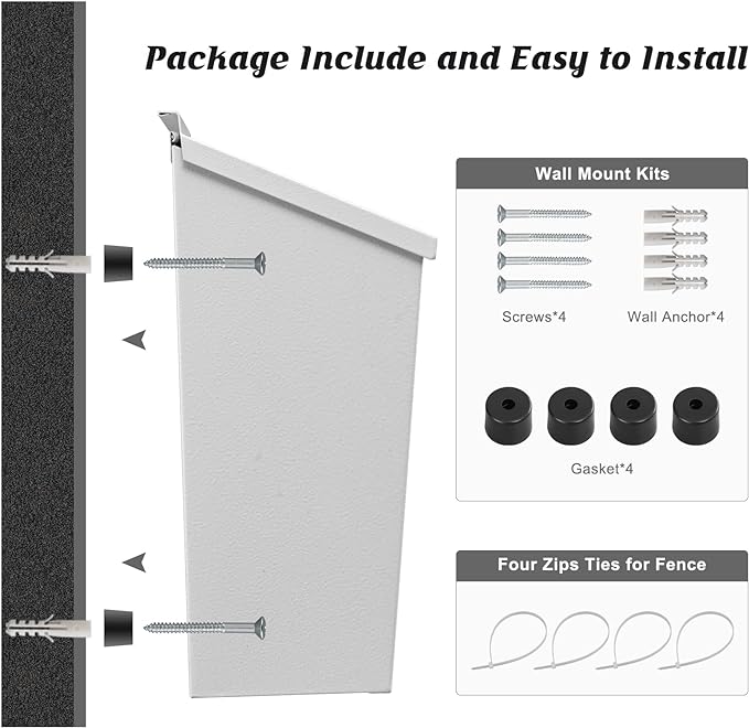 KYODOLED Wall-Mount Mailbox, Large Capacity Mail Box, Galvanized Steel Rust-Proof Metal Post Box, Mailboxes for Outside,15.7"x9.9"x4.9" White