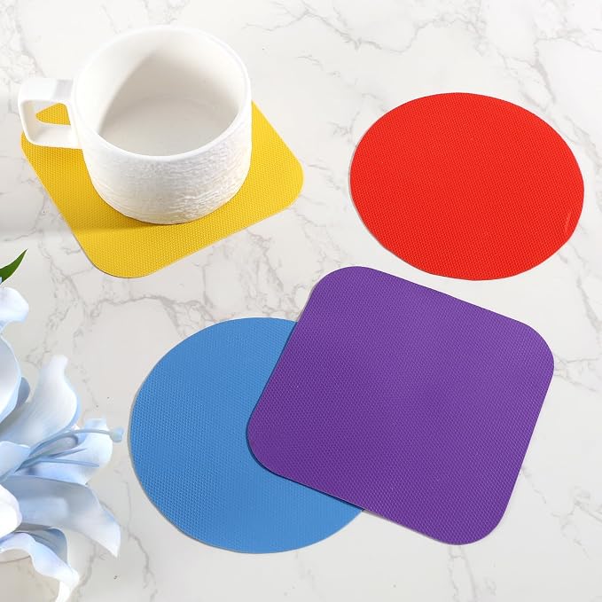 LUTER 4pcs Jar Opener Gripper Pads, Bottle Lid Cap Gripper Pads | Round & Square Rubber Jar Opener Mats for Seniors with Weak Hands Multi-Function Non-Slip Kitchen Coasters Gadgets (4 Colors)