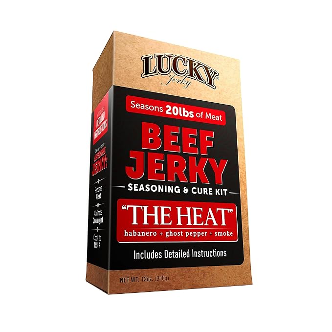 Lucky Jerky The Heat DIY Beef Jerky Seasoning and Cure Kit, 12 Oz | Make Your Own The Heat Beef Jerky at Home, Bold Pepper Forward Flavor, Seasons 20 lbs of Meat