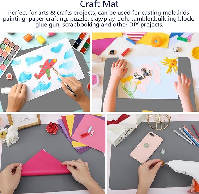 Gartful 2 Pack Silicone Crafting Mats, 15.7" x 11.8" Silicone Mat for Crafts, Large Heat Resistant Sheet for Jewelry Casting Molds, Epoxy Resin, Painting, Counter Table Protector, Placemat, Dark Gray