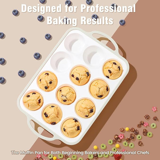 Silicone Muffin Pans for Baking 2 Pack, 2.6 Inch with Metal Reinforced Frame, Regular Size Nonstick Cupcake Pan 12 Cups for Baking Homemade Muffins, Dishwasher Safe BPA Free-Grey
