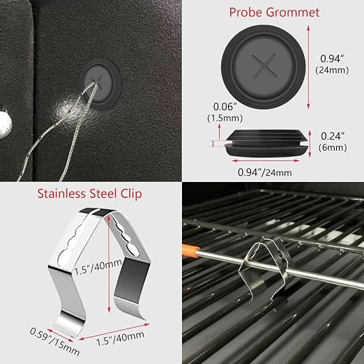 2 PCS Meat Probe for Traeger Pellet Grill with Grommets & Clips, 3.5mm Plug | Compatible with Traeger, Waterproof Probe Tip, High Accuracy, Heat Resistance to 718 °F (380 °C), Plug & Play, Easy to Clean