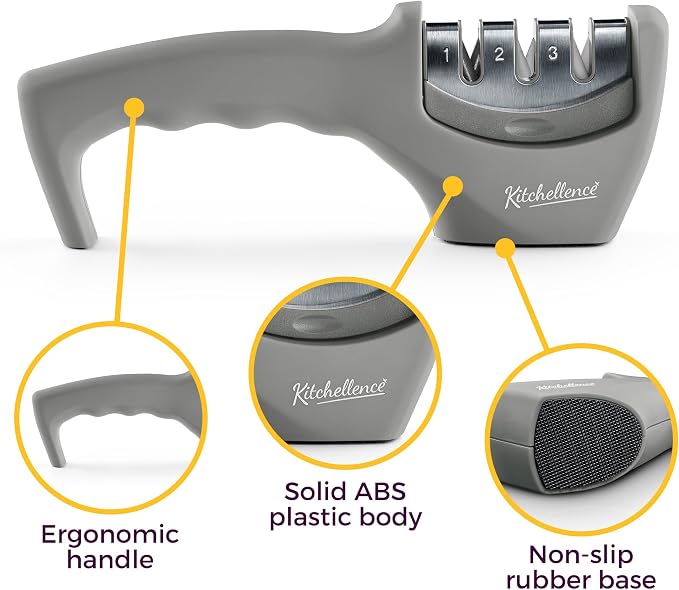 4-in-1 Kitchen Knife Accessories: 3-Stage Knife Sharpener Helps Repair, Restore and Polish Blades and Cut-Resistant Glove