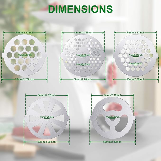 Mudder 9 Pieces Meat Grinder Blades Plate Discs Stainless Steel Food Knife Cutter Meat Grinder Replacement Parts for Size 5 Stand Mixer Accessories