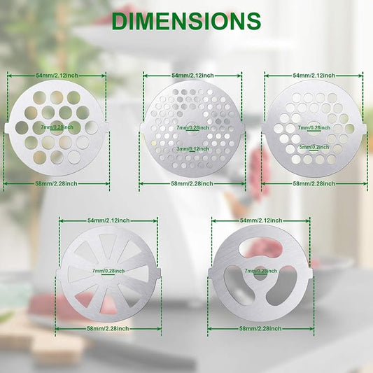 Mudder 9 Pieces Meat Grinder Blades Plate Discs Stainless Steel Food Knife Cutter Meat Grinder Replacement Parts for Size 5 Stand Mixer Accessories