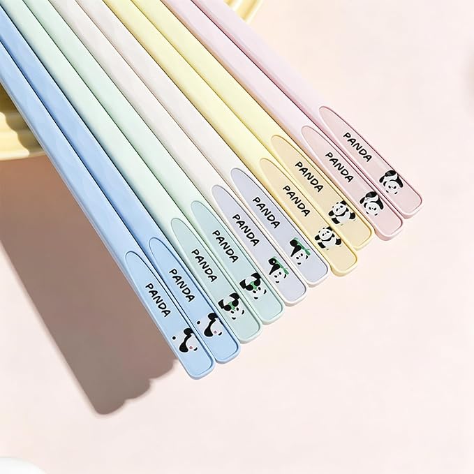 Cute Panda Fiberglass Chopsticks – Dishwasher Safe & Heat-Resistant, Non-Slip Matte Finish, 9.57” (24.3cm) Lightweight Reusable Chop Sticks, 5 Pairs