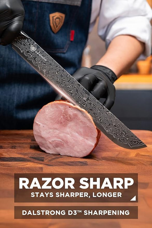 Dalstrong Slicing Knife - 11”- Scorpion Series Meat Slicing Knife Professional- Exclusive Japanese V12 Ultra™ Steel - Black Damascus - Black & Red Honeycomb Resin Handle- Brisket Slicer with Sheath