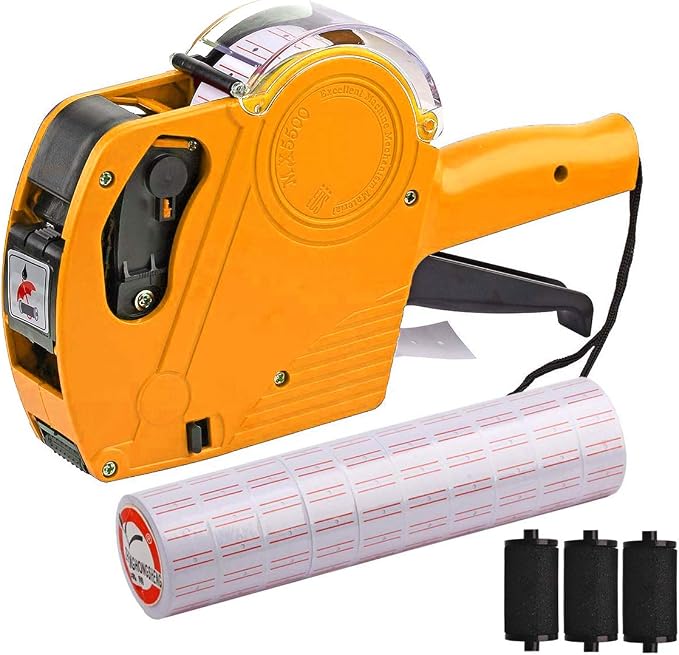MX-5500 8 Digits Price tag Gun with 5000 Sticker Labels and 3 Ink Refill, Pricing Gun Kit for Office, Retail Shop, Grocery Store (A/Yellow)
