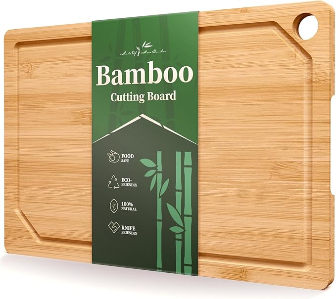 Kitsure Bamboo Cutting Board for Kitchen, Medium, Natural | Multi-Sizes Wooden Cutting Boards for Chopping & Serving, Convenient Kitchen Essentials, Deep Juice Grooves