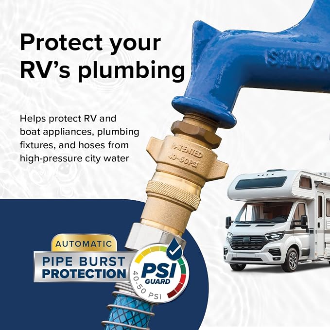 Camco Brass Marine/RV Water Pressure Regulator-Protects RV Kitchen Small Appliances, Plumbing & Hoses – Reduces RV Water_Pressure to Safe & Consistent 40-50 PSI-Drinking Water_Safe (40055) (Pack of 6)