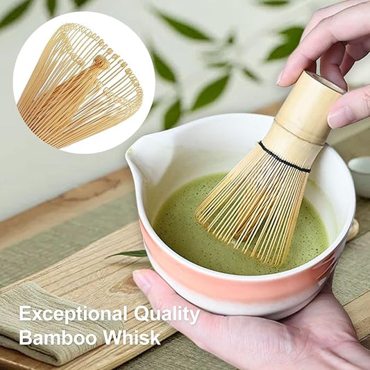 Pink Matcha Whisk Making Set - Japanese Tea Kit with Whisk Bowl and Bamboo Scoop Ceramic Chawan with Spout for Traditional Tea Ceremony Complete Matcha Making Tools Gift for Tea Lovers (Pink, 5 PCS)