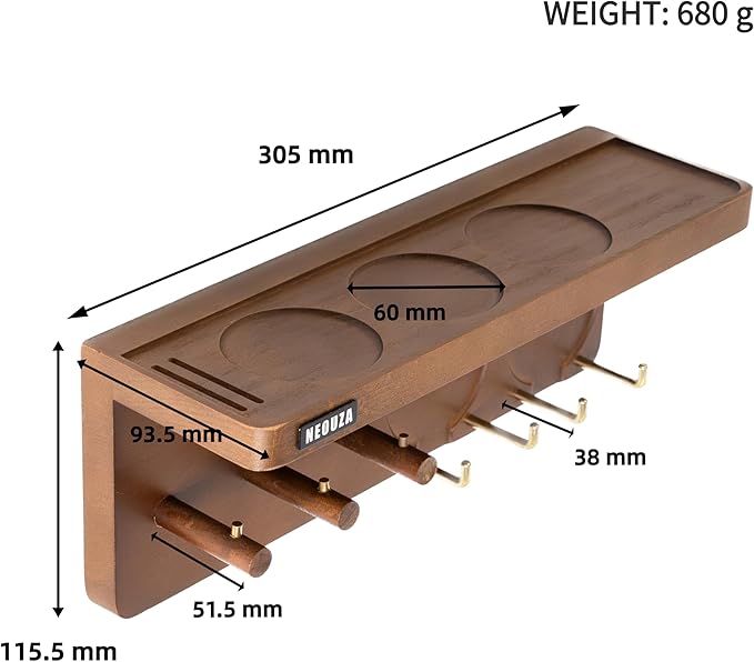 NEOUZA Espresso Accessories Holder Station Wall Mounted Organizer for 51/53/58mm Coffee Tamper Distributor Portafilter Storage Shelf for Bar Home Office