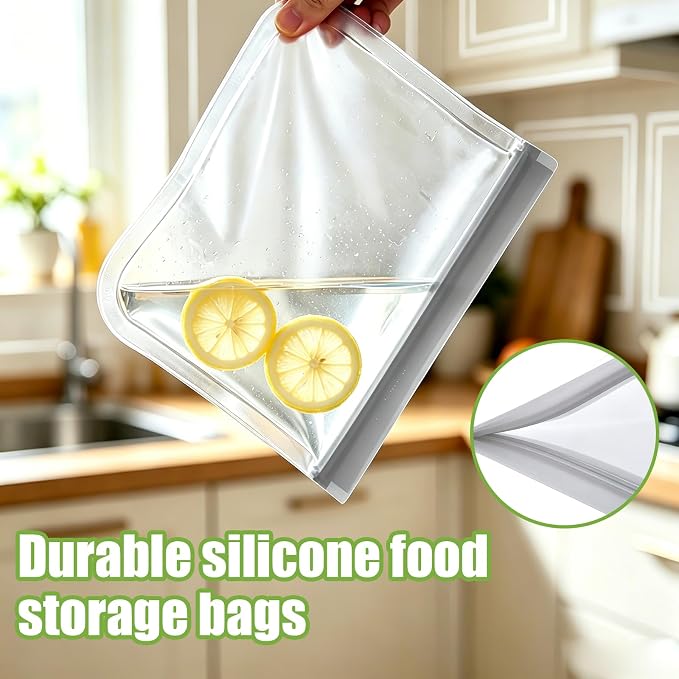 Reusable Silicone Freezer Storage Bags, 9Pack Multi-Size Food Storage Containers, Leakproof Freezer & Microwave Safe Reusable Snack & Sandwich Bags - 3 Gallon 3 Snack 3 Sandwich Bags