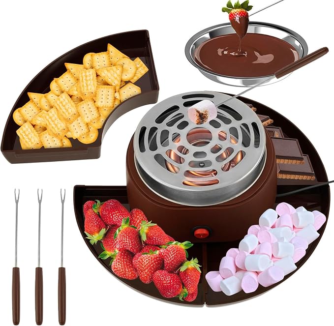 S'Mores Maker & Chocolate Fondue Set, 280W Electric Indoor Roaster with 10 Accessories, 30 cm Diameter for Parties & Movie Nights, Idea