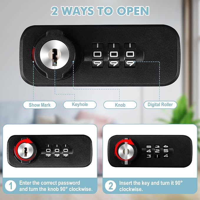 KYODOLED Fireproof Lock Box for Documents, Dual Combination and Key Lock Security with Carrying Handle, Metal Strong Safe Box to Keep Personal Items,Documents, Exterior 12.6" x 8.3" x 3.58", Black