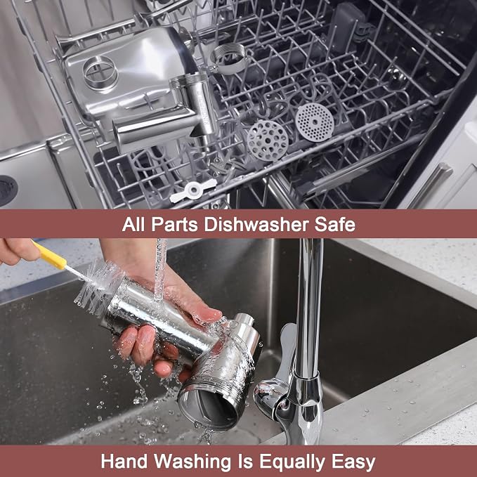 316 Stainless Steel Meat Grinder Attachment for KitchenAid Stand Mixers, 3 Grinding Plates, 3 Sausage Stuffers, All Parts Heavy Duty Meatl Dishwasher Safe
