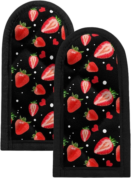 Coldinair Strawberry Print Hot Handle Covers Set of 2,Soft Heat Resistant Cast Iron Skillet Handle Covers,Non-Slip Pot Pan Handle Covers for Kitchen Cooking Baking