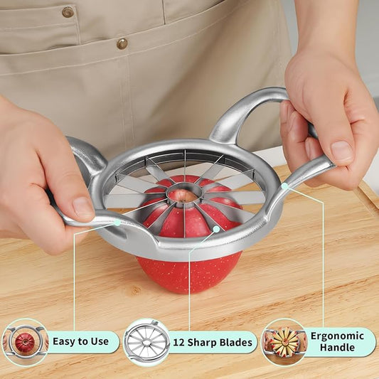 LIIGEMI 5.5 Inch Extra Large Apple Slicer,12-Slice Thin Apple Slicer and Corer,Cutter, Divider, Wedger for Fruits and Vegetables，Gifts for Mom，Sharp and Sturdy，Easy to Use（Silver）