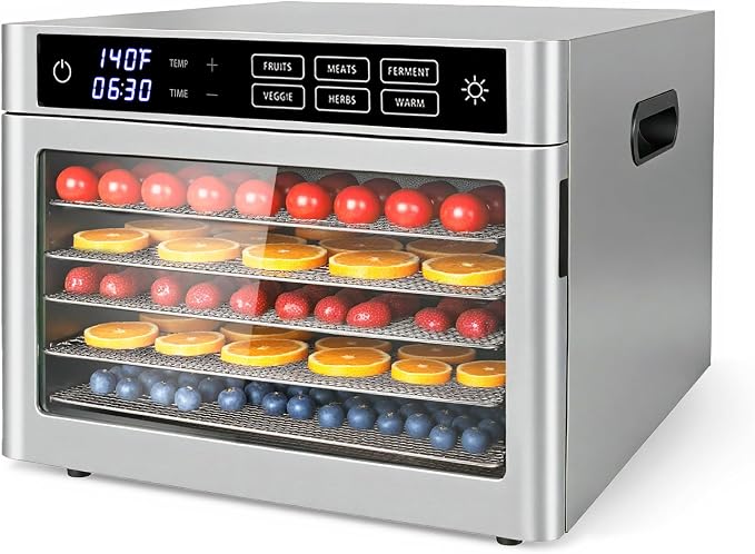 6-Tray Stainless Steel Food Dehydrator | jerky maker fruit dryer herb dehydrator dog treat maker digital food dehydrator countertop dehydrator