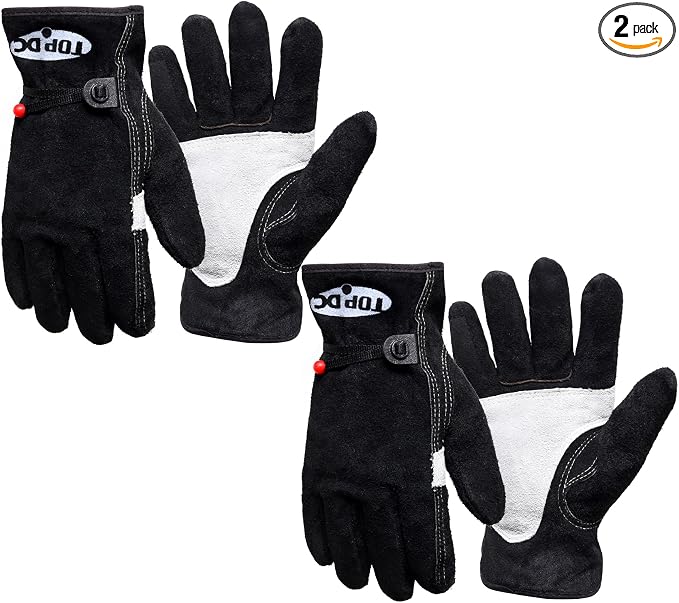 TOPDC 2 Pairs Leather Work Gloves for Men or Women, Cowhide Leather Gloves for Gardening, Tig/Mig Welding, Chainsaw, Farm, Ranch, Reinforced Palm, Adjustable Cuff, Cotton Lining, Firm Grip & Durable