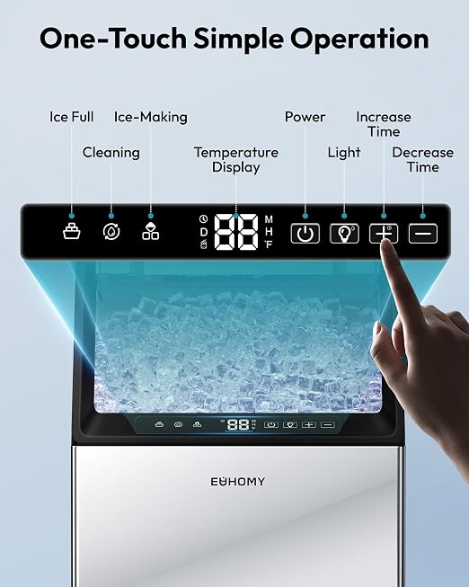 EUHOMY Commercial Ice Maker Machine,100lbs/24H Stainless Steel Under Counter Ice Machine with 33lbs Storage Bin, Freestanding Ice Maker for Home/Bar/Cafe/Restaurant(Mirror-Polished Stainless Steel)