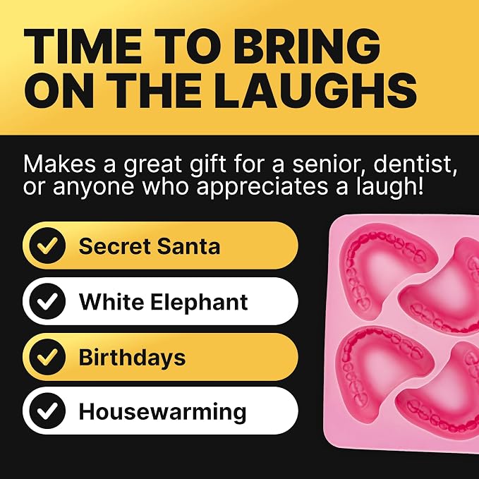 Fairly Odd Novelties FON-10014 Smile Teeth Denture Shaped ICE Tray Mold Perfect Gag or White Elephant Gift for Dentists or Seniors makes 4 Cubes One Size Pink (Pack of 2)