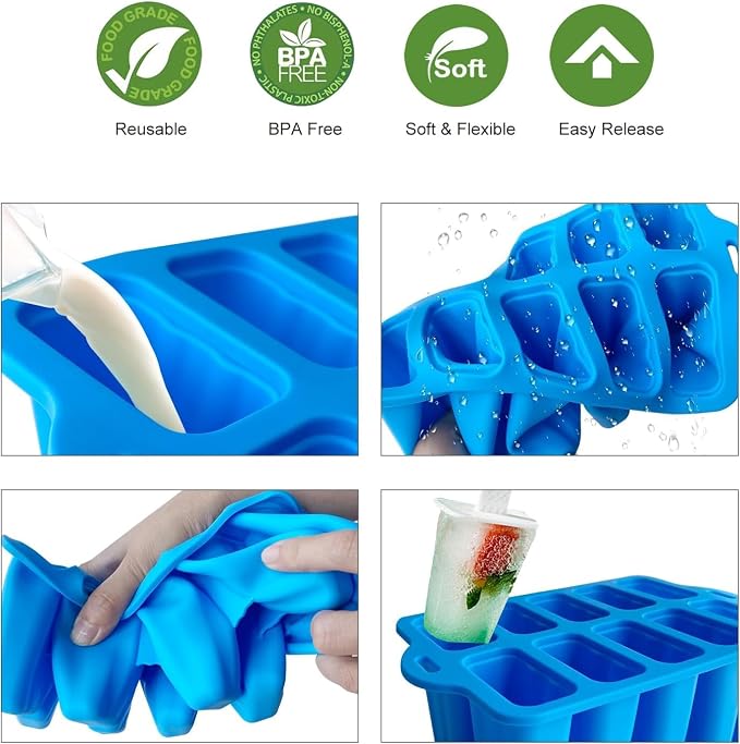 Silicone Popsicle Molds with Sticks, Easy Release Popsicle Maker Mold Set, BPA Free Ice Pop Mold, 10-Cavity Homemade Ice Cream Mold for Kids, Toddlers, Adults