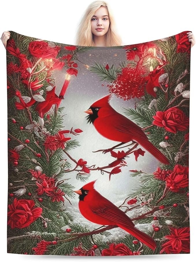 Cardinal Blanket Soft Cozy Cardinal Fleece Throw Blanket Lightweight Warm Red Bird Flannel Plush Stuff Decor Blanket Cardinal Gifts for Lover Girls Boys Kids Women Adults Bed Travel 60"x80"