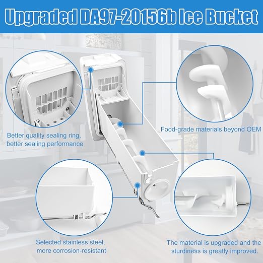 Upgraded DA97-20156B Refrigerator Ice Bucket Compatible with Samsung Refrigerator Ice Container Assembly RF28R7351SG, RF28R7201SG, RF27T5241SG, etc, Ice Maker Ice Bin, One Year Warranty