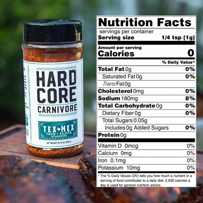 Hardcore Carnivore Tex Mex Grilling Seasoning, Taco & Fajita, 10.75oz | Texas-Made Spice Blend with Chili Powder, Cumin & Garlic - Great on Chicken, Beef, Nachos & Enchiladas MSG-Free & Gluten Free