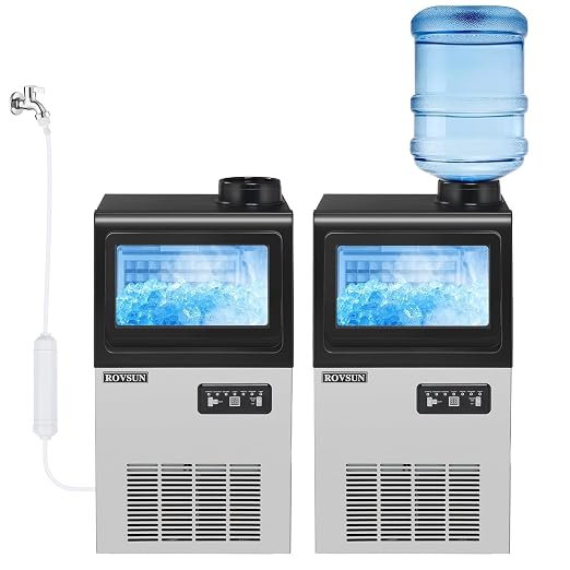 ROVSUN 90LBS/24H Commercial Ice Maker with 2 Water Inlets, Stainless Steel Ice Machine Countertop & Freestanding for Restaurant Bar with 11lbs Storage Bin, Ice Scoop, Drain Pipe & Water Filter