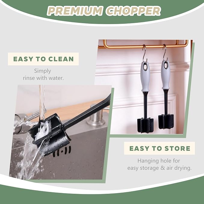 Meat Chopper, 6 Curve Blades Meat Masher for Ground Beef & Meat, Heat Resistant Nylon Hamburger Smasher Tool, Burger Grinder Potato Masher for Vegetables, Sauces, Mixing & Mashing