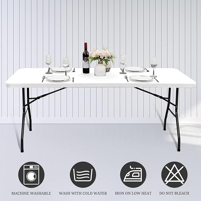 10 Pack Stretch Fabric Table Top Cap Cover, fits 6' Tables, Spandex Table Covers Washable Elastic Rectangle Tablecloth Protector for Indoor Outdoor Party Picnic Wedding, White, 30" W x 72" L