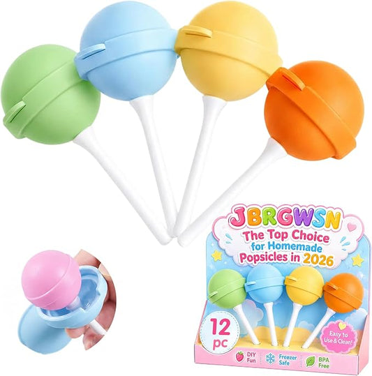 (12Pcs) Silicone Ice Pop Molds Lollipop Popsicle Maker Reusable BPA-Free Ice Cream Molds with Sticks DIY Homemade Frozen Treat Molds for Kids Summer Parties