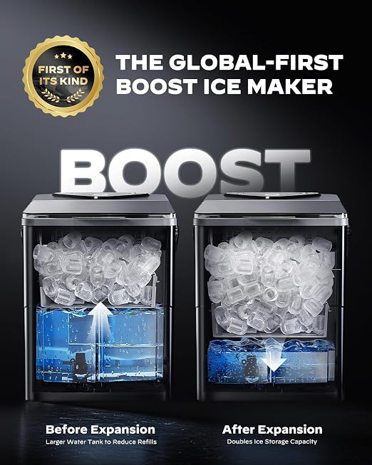 Silonn Countertop Ice Maker with 2.5L Expandable Ice Basket, 26.5lbs/24H, 9 Cubes in 6 Mins, 2 Ice Sizes, Self-Cleaning & LED Touch Control for Home Kitchen Office