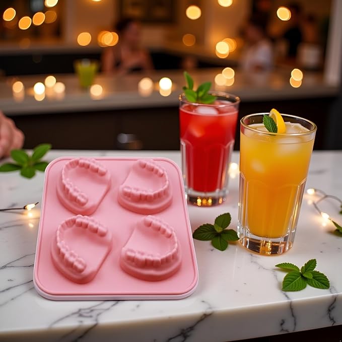 4 Hole Denture Teeth Shaped Ice Cube Mold Silicone Ice Tray DIY Ice Cream Funny Gag Gift For Dentist Seniors Ice Tray Molds