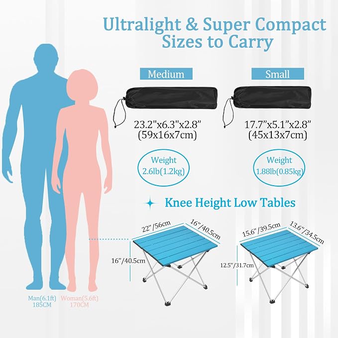 Grope Portable Camping Table,Aluminum Folding Beach Table (Deep Blue-S) | Portable & Easy to Carry, With Carry Bag for Camping, Prefect for Outdoor, Picnic, BBQ, Cooking, Festival, Beach, Home Use
