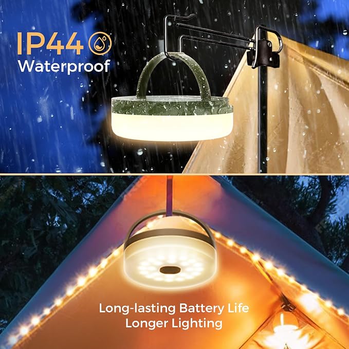 2-Pack Camping String Lights, Quick Storage 32.8FT Rechargeable Tent Lights String with 8 Modes, Hanging Waterproof Portable LED Lamp for Camping Outdoor Patio Awning Garden Party Essentials