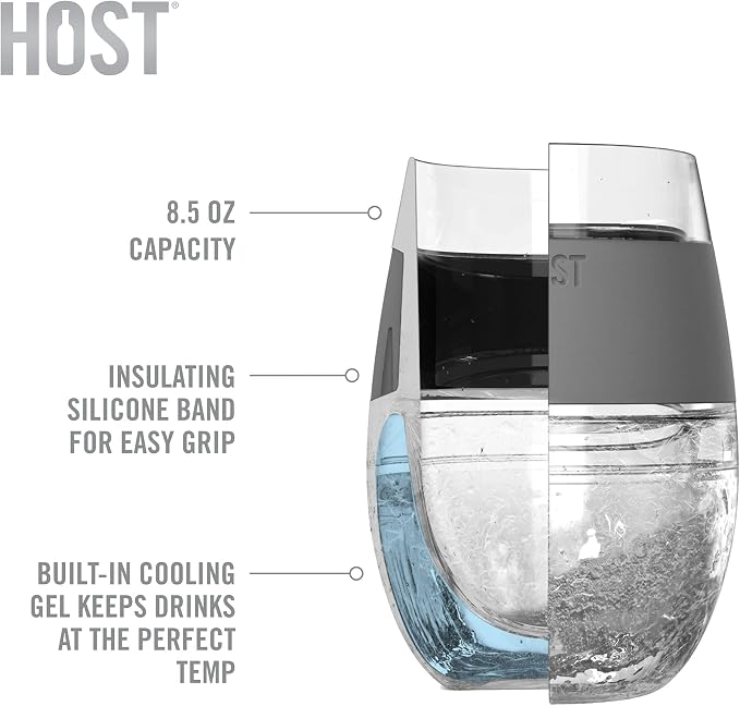 Host Wine Freeze Cup Set of 2 - Plastic Double Wall Insulated Wine Cooling Freezable Drink Vacuum Cup with Freezing Gel, Wine Glasses for Red and White Wine, 8.5 oz Coral