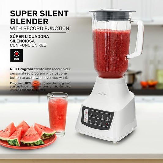 Taurus Potenza Comfort Blender, 1050W, 1.5L Glass Jar, Up to 50% Less Noise, Stainless Steel Blades, 9 Speed Settings, Quiet Powerful Blender for Smoothies, Ice, and Frozen Drinks